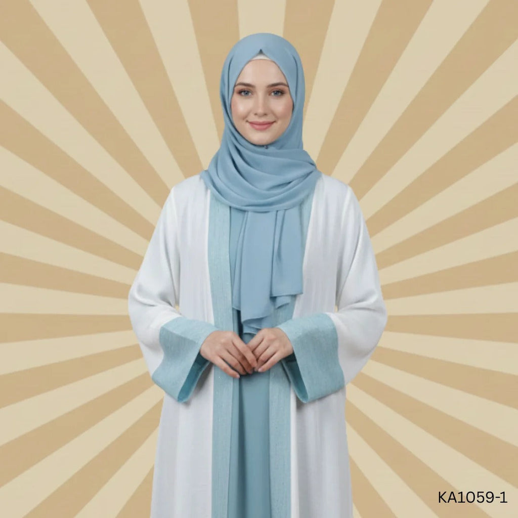 Opal silk  Abaya-upper  style (with inner)-Color:White and Sky-Blue