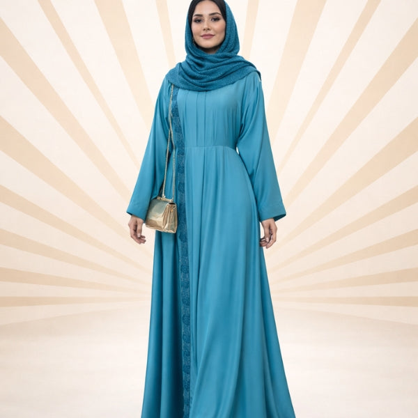 Noor Dual Shade Abaya Front closed style Color:Blue,Sea-Green,Magenta