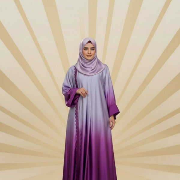 Noor Dual Shade Abaya Front closed style Color:Blue,Sea-Green,Magenta