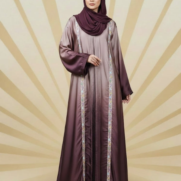 Dual-Tone  Elegance Abaya Front closed style Color: Brown,Magenta Tea-Pink