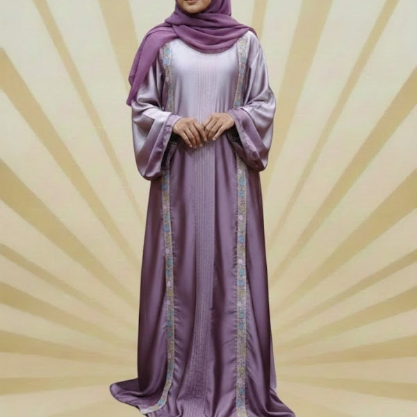 Dual-Tone  Elegance Abaya Front closed style Color: Brown,Magenta Tea-Pink