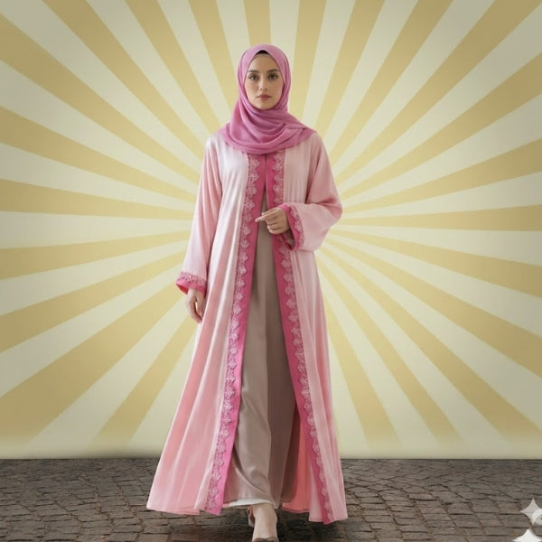 Pastel Whisper Abaya-Upper style(without inner)-ColorTea-pink,Blue