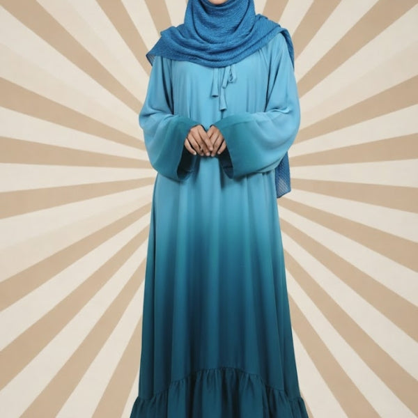 Zahra Flared plain Abaya  Frock style Color:Sea-Green