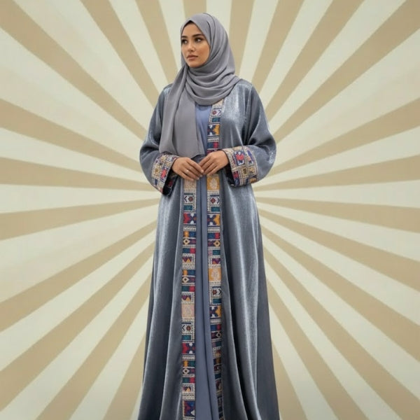 Noor-e-bahar Abaya-Upper Style with inner-Color:Pista,Purple,Gray
