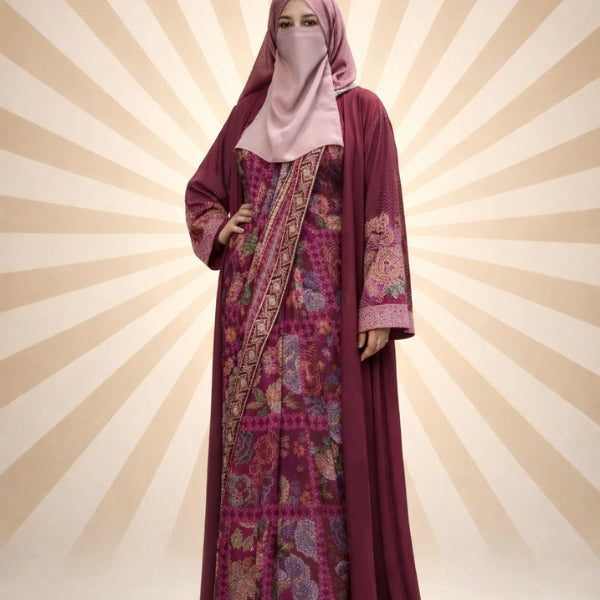 Berry Bloom Abaya-Saree Style-Color: Magenta