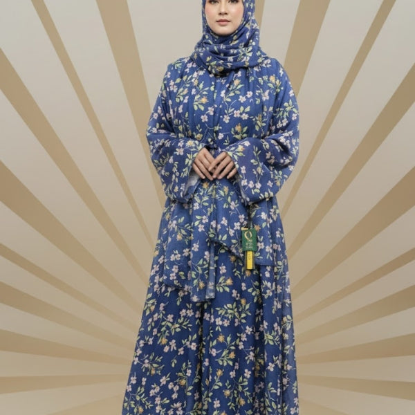 Azure Bloom Abaya Front closed style(with dupatta)