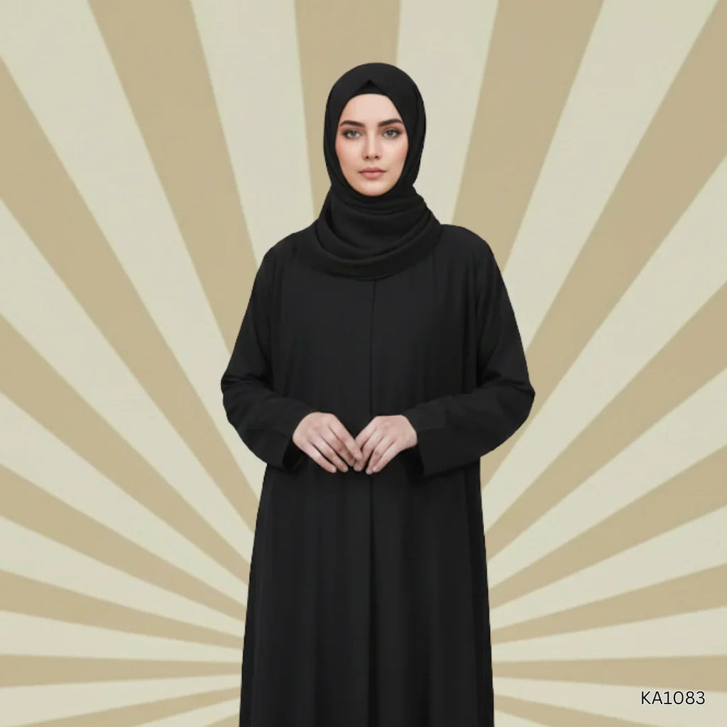 Classic black plain abaya-A-line style-Color:Black