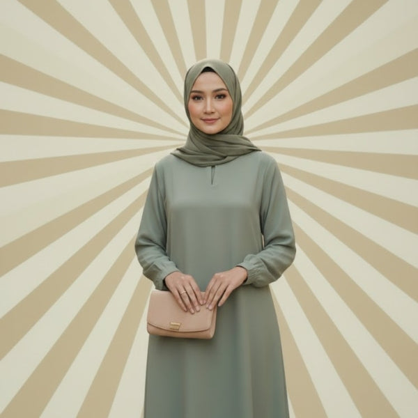 Classic Plain Abaya-Front closed style-Color:Bottle-Green