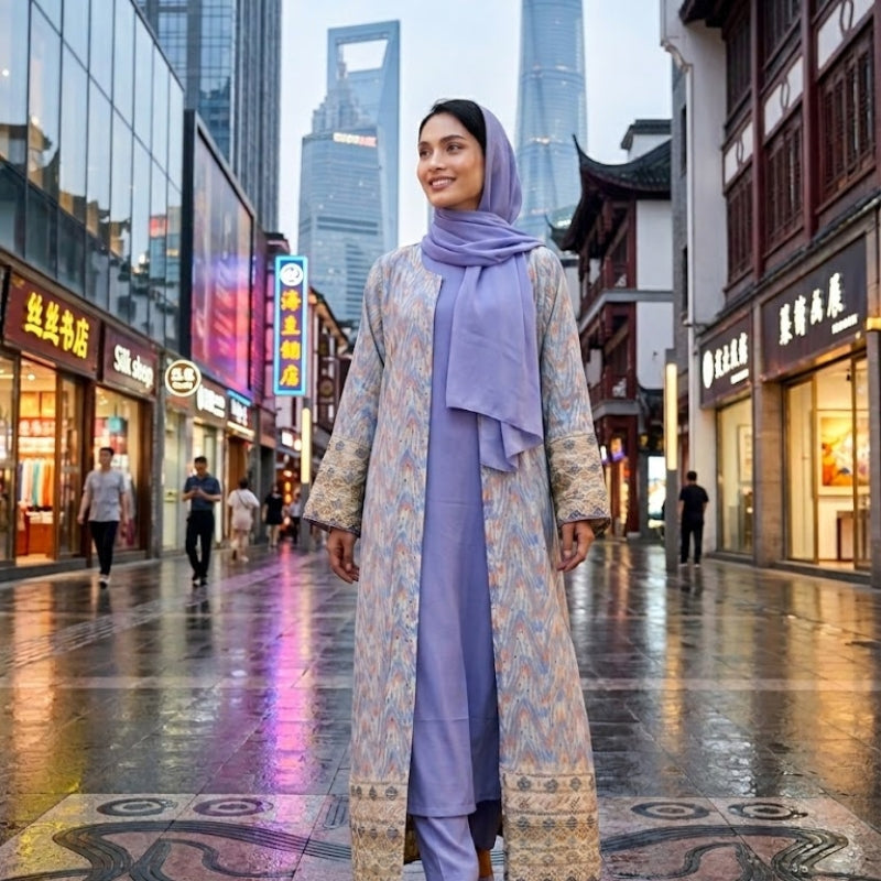 Ocean Breeze Open Abaya-Upper Style (with unstitch fabric)-Color:Blue