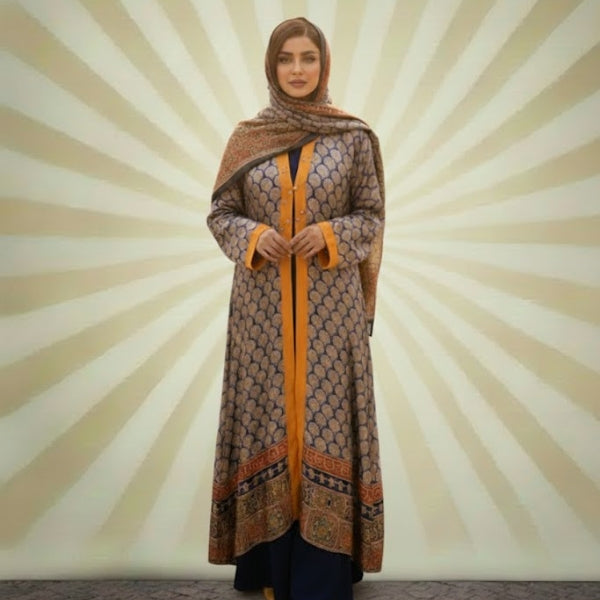 Royal Knot Abaya-Upper style with dupatta (without inner)-Color:Purple and orange