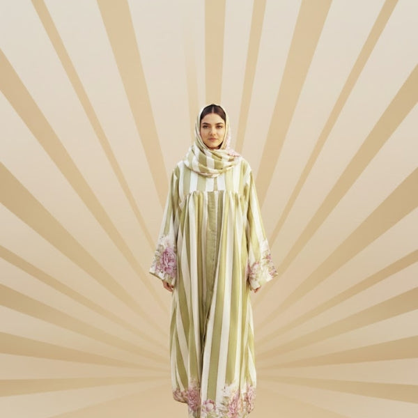 Dual Harmony Abaya-Front open frock style(with dupatta)-Color: