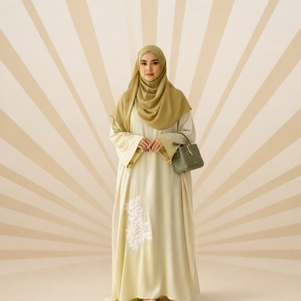 Dual Gleam Kaftan style Abaya Color :Lemon,Sea-Green,Blue
