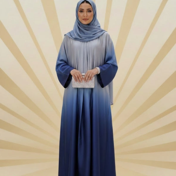 Noor Dual Shade Abaya Front closed style Color:Blue,Sea-Green,Magenta