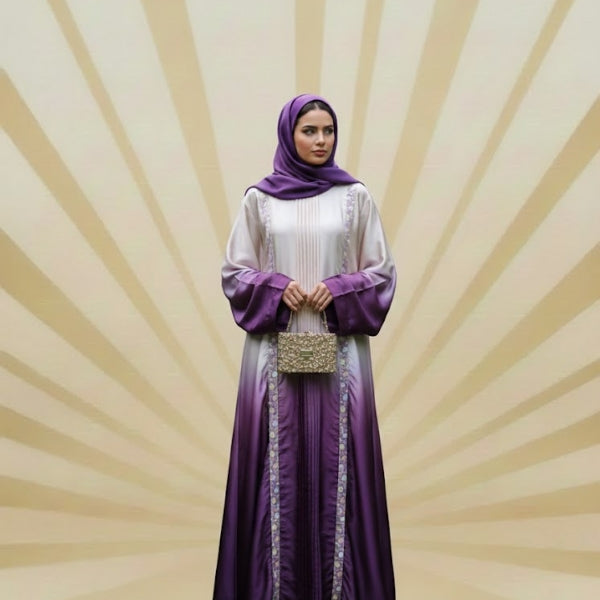 Dual-Tone  Elegance Abaya Front closed style Color: Brown,Magenta Tea-Pink