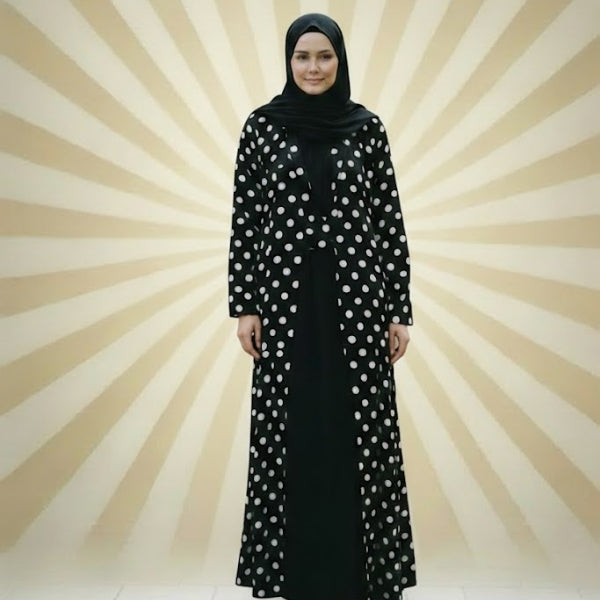 Polka Noir Abaya-Coat upper Style (without inner)Color:Black