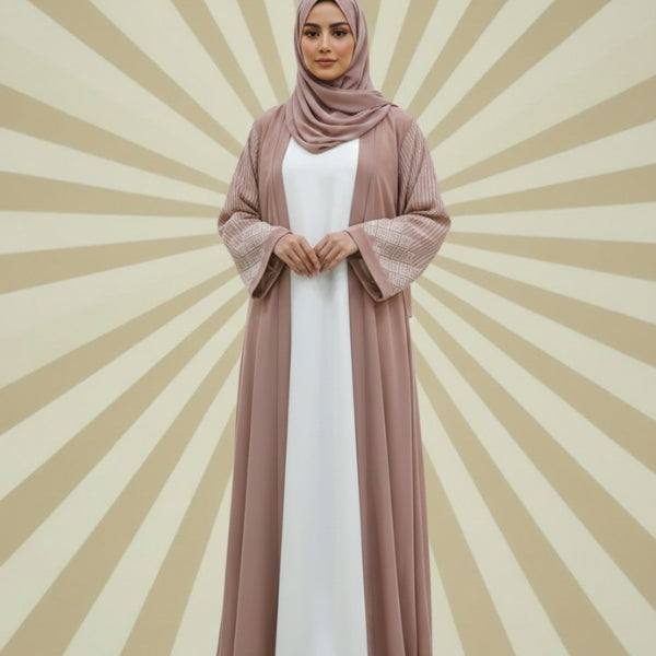 Elysian Thread Shrug Abaya-upper style(with inner)-Color:Beige,Ferozi,Tea-Pink