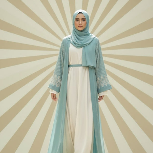 Elysian Thread Shrug Abaya-upper style(with inner)-Color:Beige,Ferozi,Tea-Pink