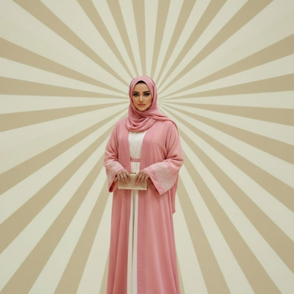 Elysian Thread Shrug Abaya-upper style(with inner)-Color:Beige,Ferozi,Tea-Pink