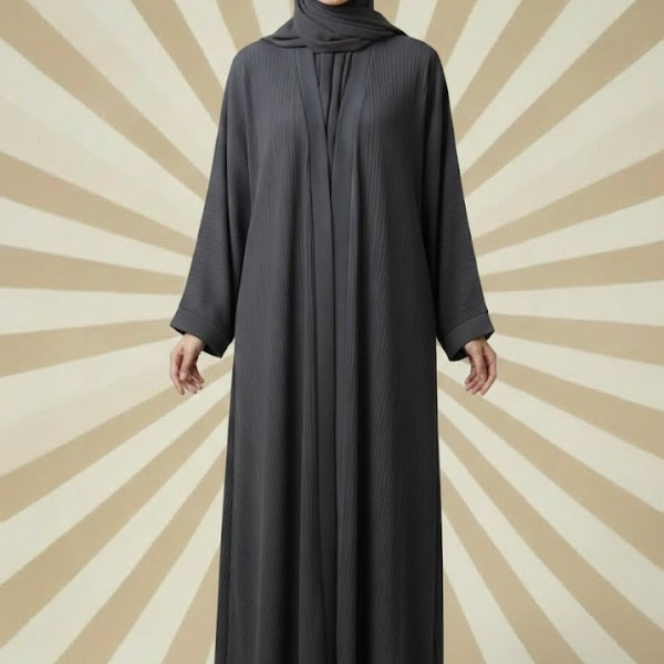 Classic  Plain Abaya-Front open style-Color:Gray,Dark-Green,Magenta