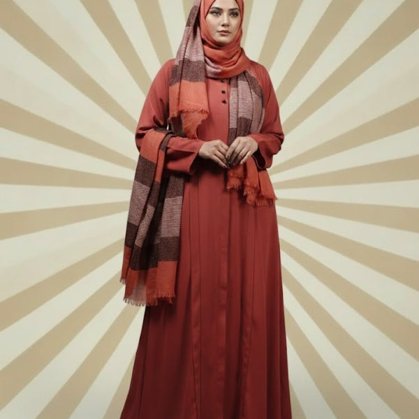 Classic plain  Abaya-Front open style-Color:Peech