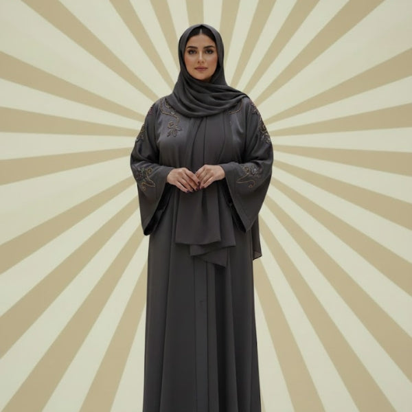 Cocoa Elegance Abaya-Front Open style-Color:Brown