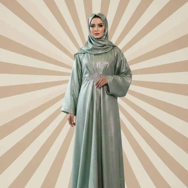 Silken Glow Abaya-kaftan style-Color:Mint-Green