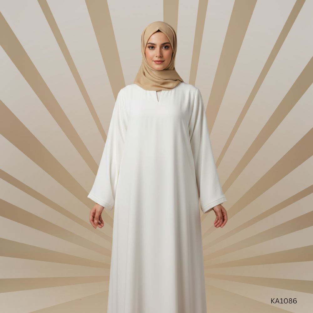 Classic white plain abaya-A-line style-Color:White