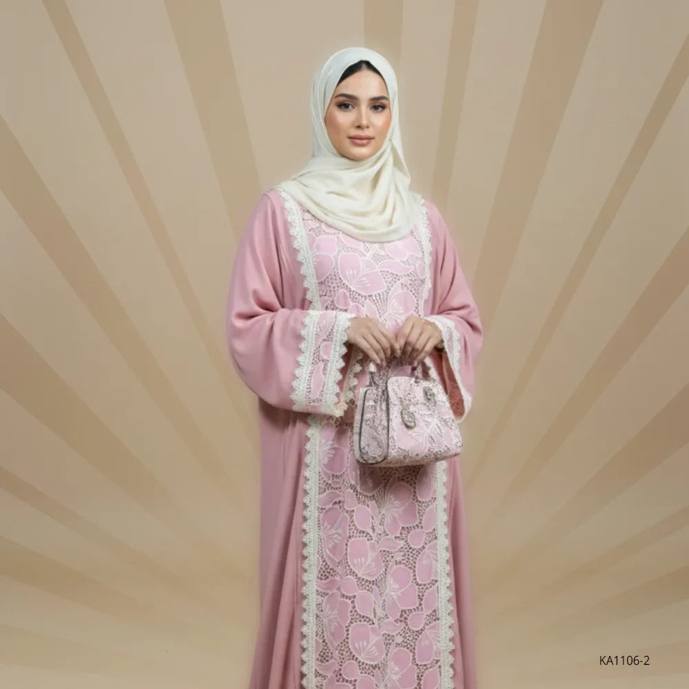Pink mist Abaya-Front closed style