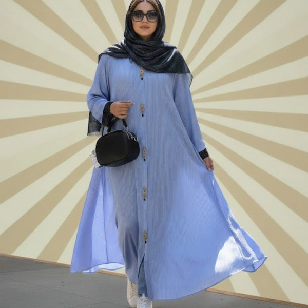 Royal Sheen Abaya-Front open style-Color:Bluish-Purple,Green,light Peech,Baige