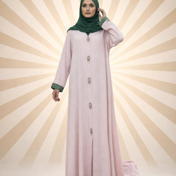 Royal Sheen Abaya-Front open style-Color:Bluish-Purple,Green,light Peech,Baige