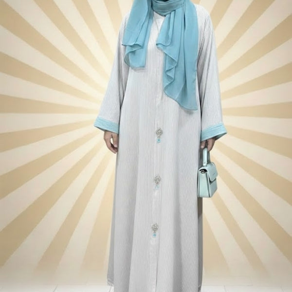 Royal Sheen Abaya-Front open style-Color:Bluish-Purple,Green,light Peech,Baige