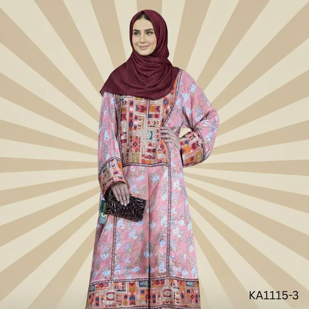 Amber Grey silk Abaya-Front closed style- Color:Grayish-Blue,Peech,Leaf-Green,Parrot-Green,Black