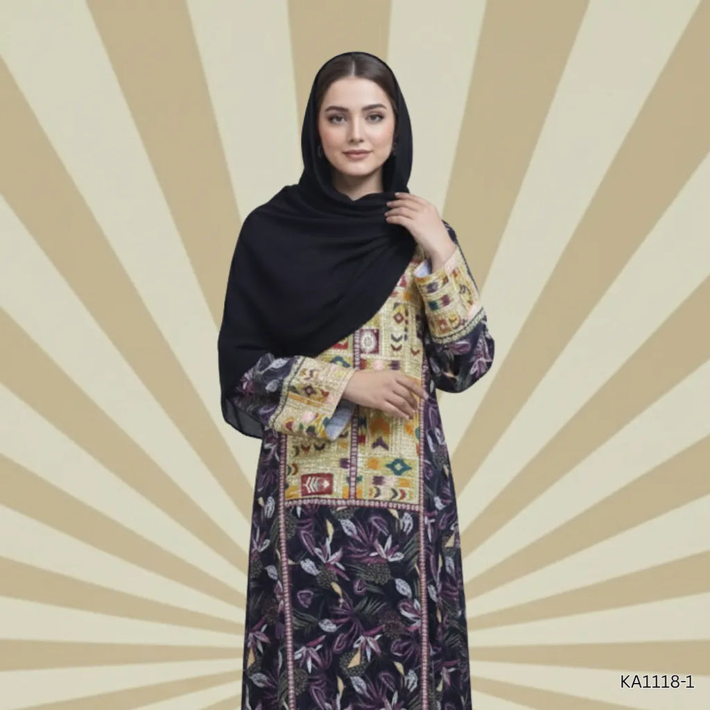 Amber Grey silk Abaya-Front closed style- Color:Grayish-Blue,Peech,Leaf-Green,Parrot-Green,Black