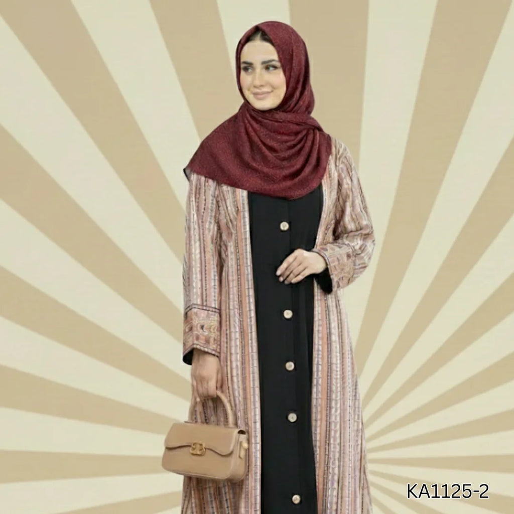 Black Swan Abaya front closed style Color: BAige and Black