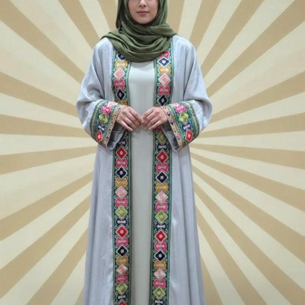 Noor-e-bahar Abaya-Upper Style with inner-Color:Pista,Purple,Gray