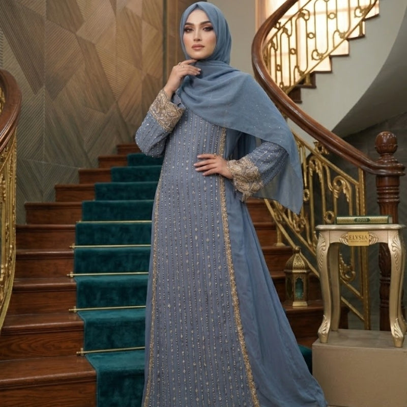 Celestial Blue Abaya-Front Closed Style-