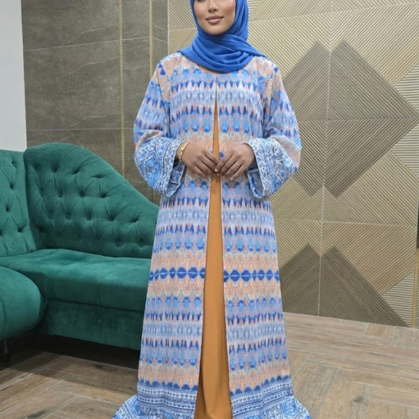 Azure upper Abaya-Upper Style (with unstitch fabric)-Color:Blue