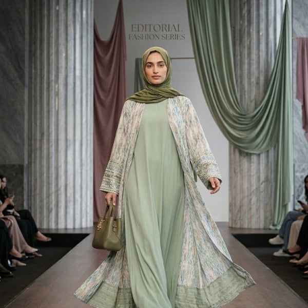Sage Serenity Abaya-Upper Style (with unstitch fabric)-Color:Green