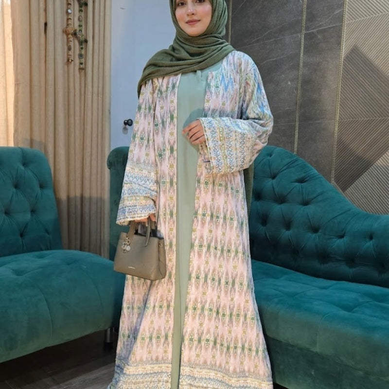 Zayra Abaya-Upper Style (with unstitch fabric)-Color: Green and Off white