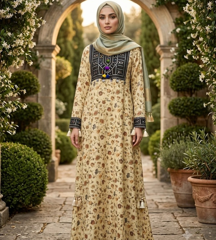 Mystic Abaya|Front Closed Style|Color:Purple and Pink