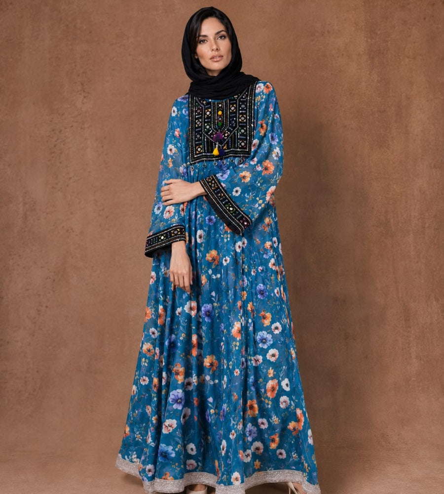 Jouri Abaya|Front Closed Style|Color:Sky-Blue