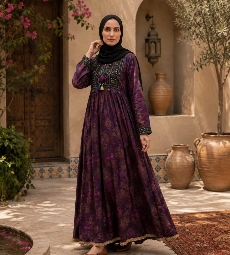 Afnan Abaya|Front Closed Style|Color:Magenta