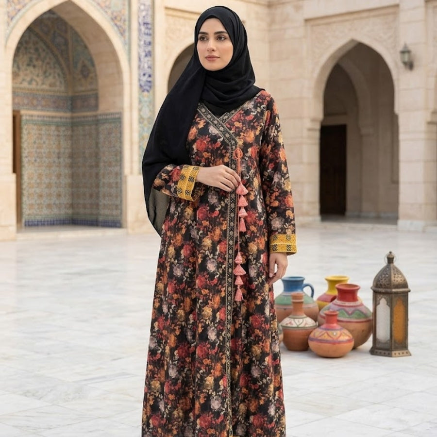 Sultana Abaya|Front Closed Style|Color:Black