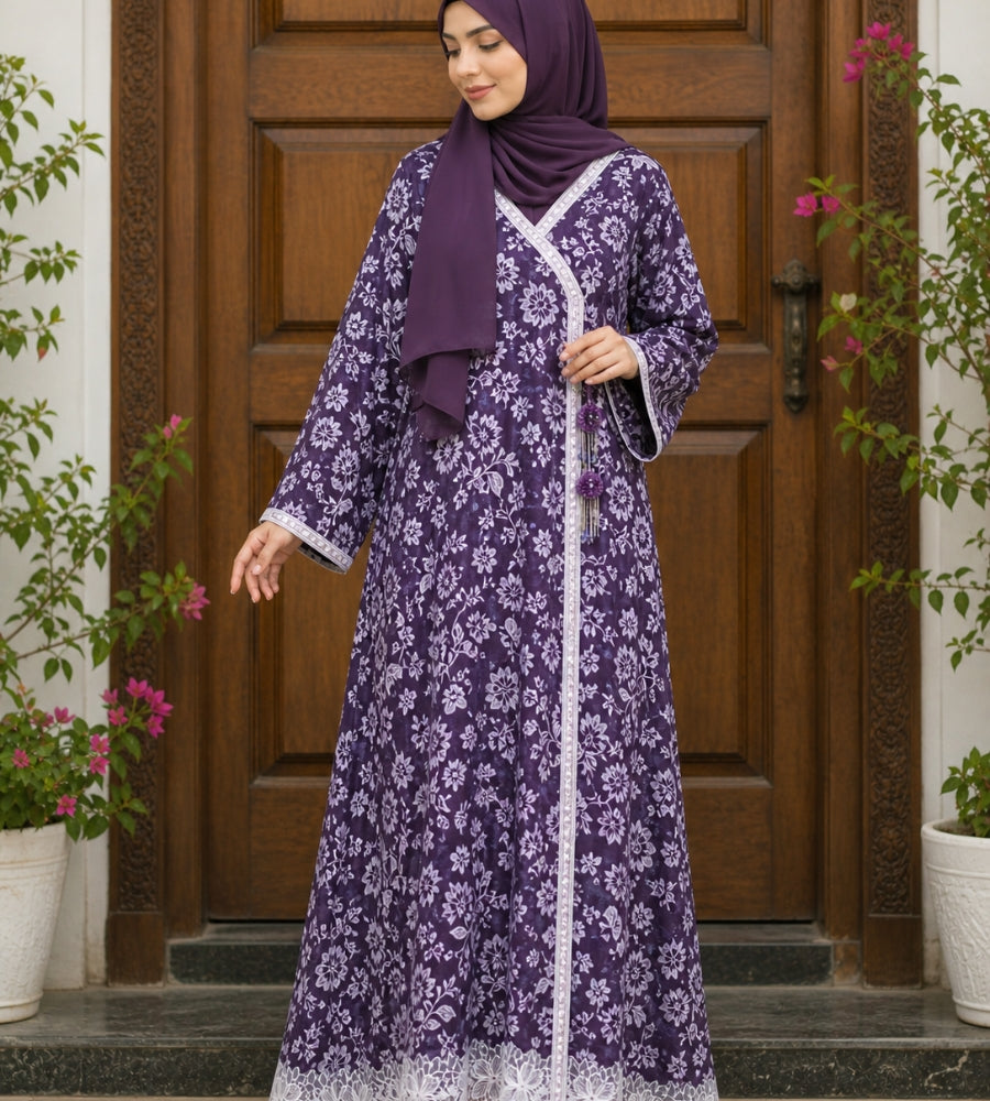 Mahveen Abaya|Front Closed Style|Color:Purple