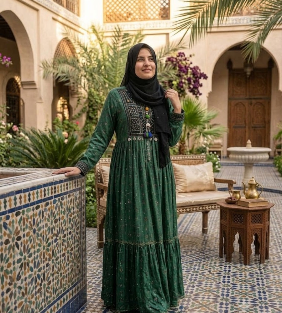 Farasha Abaya|Front Closed Style|Color: Blue,Shocking Pink,Green,Off-White