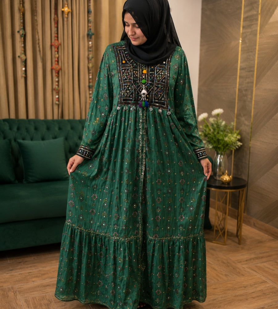 Farasha Abaya|Front Closed Style|Color: Blue,Shocking Pink,Green,Off-White