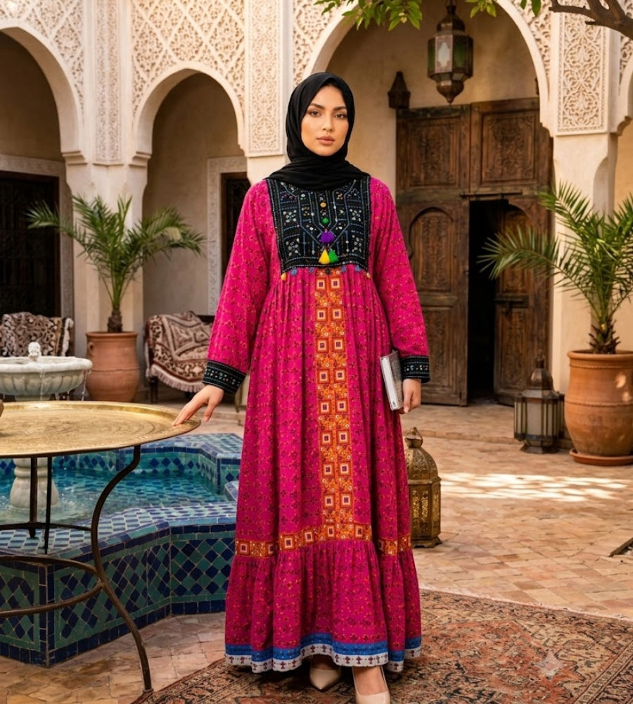 Farasha Abaya|Front Closed Style|Color: Blue,Shocking Pink,Green,Off-White