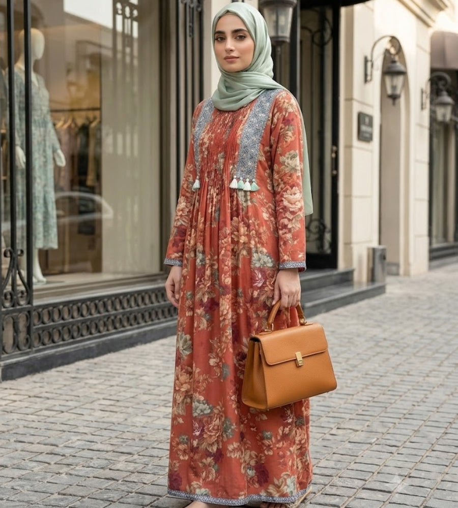 Sahar Abaya|Front Closed Style|Color: Carrot