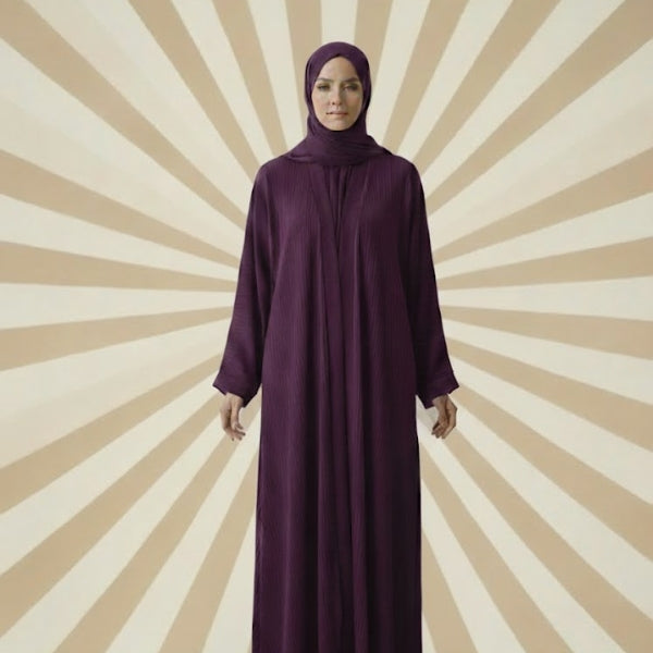 Classic  Plain Abaya-Front open style-Color:Gray,Dark-Green,Magenta