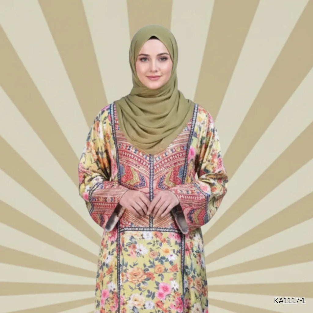 Amber Grey silk Abaya-Front closed style- Color:Grayish-Blue,Peech,Leaf-Green,Parrot-Green,Black
